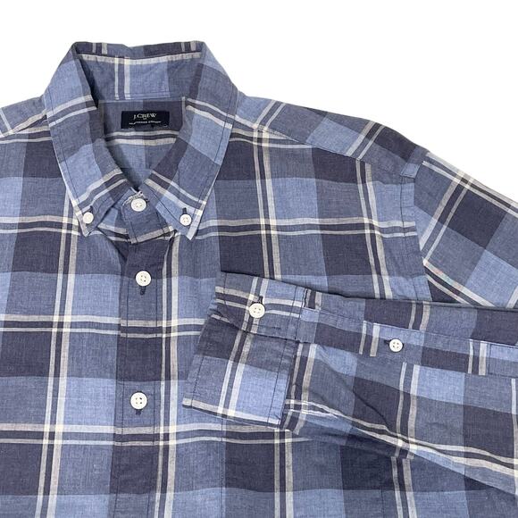 J. Crew Other - J.Crew Men's L Heather Cotton Shirt | Blue Plaid Long Sleeve Button Down | EUC
